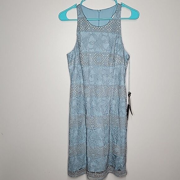 NWT New Adrianna Papell AP1D104164 Crew Neck Racer Short Lace Dress US Size 6 - Picture 1 of 8